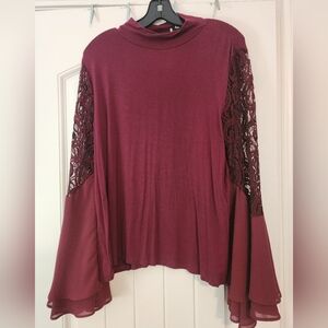 Joseph A Burgundy Lace Sleeve Stevie Nicks Sleeve Women's Top Whimsy Coquette XL